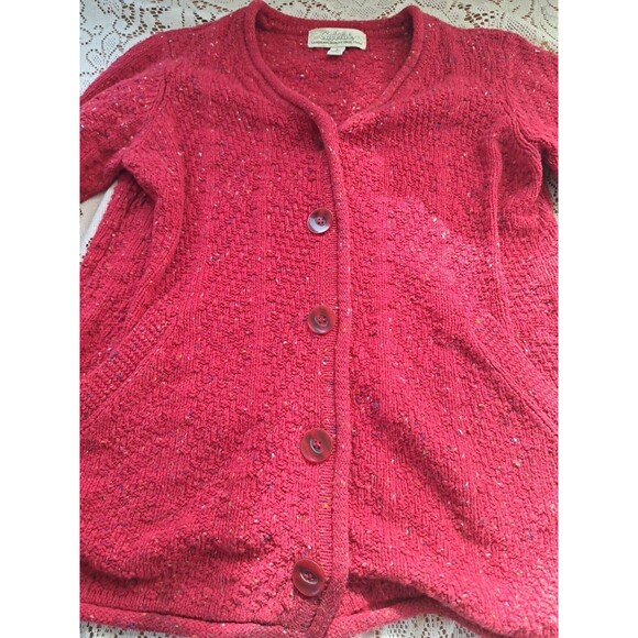 Womens Knit Cabelas Sweater Cardigan Red Small Button Down Speckled Yarn Pockets - Picture 2 of 8
